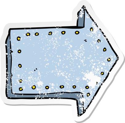 distressed sticker of a cartoon pointing arrow