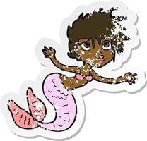 retro distressed sticker of a cartoon mermaid vector