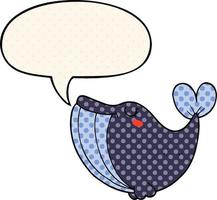 cartoon whale and speech bubble in comic book style vector