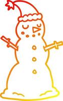 warm gradient line drawing cartoon christmas snowman vector