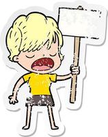 distressed sticker of a cartoon woman talking vector