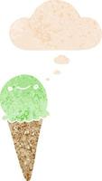 cartoon ice cream and thought bubble in retro textured style vector