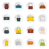 Bag baggage suitcase icons set in flat style vector