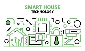 banner de tecnología de casa inteligente, estilo de esquema vector