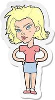 sticker of a cartoon woman with hands on hips vector