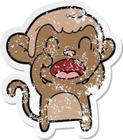 distressed sticker of a shouting cartoon monkey vector