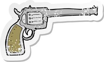 retro distressed sticker of a cartoon gun vector