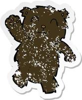 retro distressed sticker of a cartoon waving black bear vector