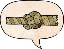 cartoon knotted rope and speech bubble in retro texture style vector