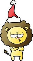 gradient cartoon of a tired lion wearing santa hat vector