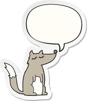 cartoon wolf and speech bubble sticker vector