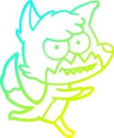 cold gradient line drawing cartoon grinning fox vector