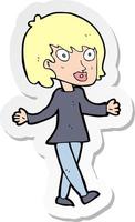 sticker of a cartoon woman with open arms vector