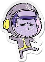 distressed sticker of a cartoon stressed astronaut vector