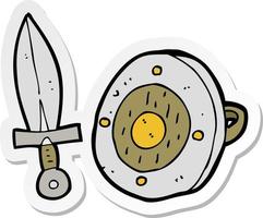 sticker of a cartoon sword and shield vector