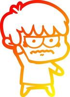 warm gradient line drawing annoyed cartoon boy vector
