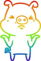 rainbow gradient line drawing cartoon angry pig vector