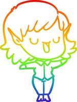 rainbow gradient line drawing cartoon elf girl vector
