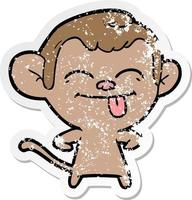 distressed sticker of a funny cartoon monkey vector