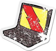 retro distressed sticker of a cartoon laptop computer vector