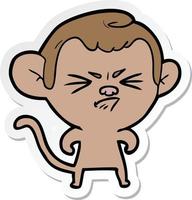 sticker of a cartoon annoyed monkey vector