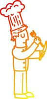 warm gradient line drawing cartoon chef with knife and fork vector