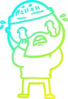 cold gradient line drawing cartoon bearded man crying vector