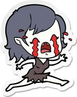 sticker of a cartoon crying vampire girl vector