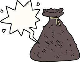 cartoon old hessian sack and speech bubble vector