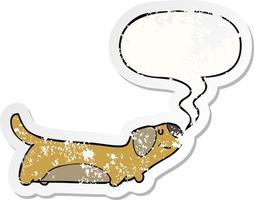 cartoon dog and speech bubble distressed sticker vector