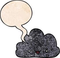 cartoon tiny happy cloud and speech bubble in retro texture style vector