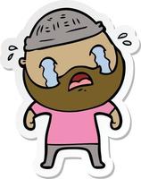 sticker of a cartoon bearded man crying vector