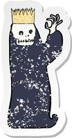 retro distressed sticker of a cartoon spooky ghoul vector