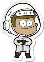 pegatina de una caricatura de astronauta feliz vector