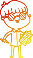 warm gradient line drawing cartoon boy wearing spectacles vector