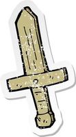 retro distressed sticker of a cartoon wooden sword vector