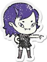 distressed sticker of a cartoon friendly vampire girl vector