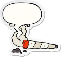 cartoon cigarette and speech bubble sticker vector