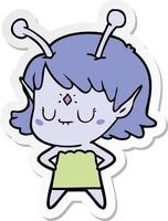 sticker of a cartoon alien girl vector