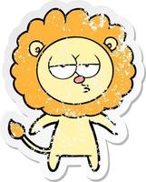 distressed sticker of a cartoon bored lion vector