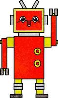 retro grunge texture cartoon happy robot vector