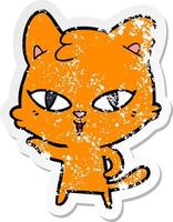 distressed sticker of a cartoon cat vector