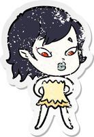 distressed sticker of a cute cartoon vampire girl vector