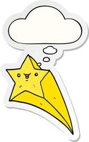 cartoon shooting star and thought bubble as a printed sticker vector