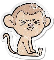 distressed sticker of a cartoon angry monkey vector