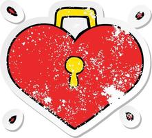 distressed sticker of a cartoon love heart with lock vector