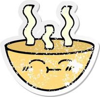 distressed sticker of a cute cartoon bowl of hot soup vector