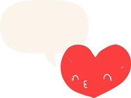 cartoon heart and face and speech bubble in retro style vector