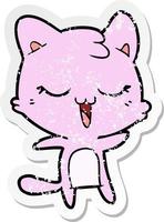 distressed sticker of a cartoon cat vector