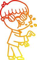 warm gradient line drawing cartoon boy wearing spectacles and making point